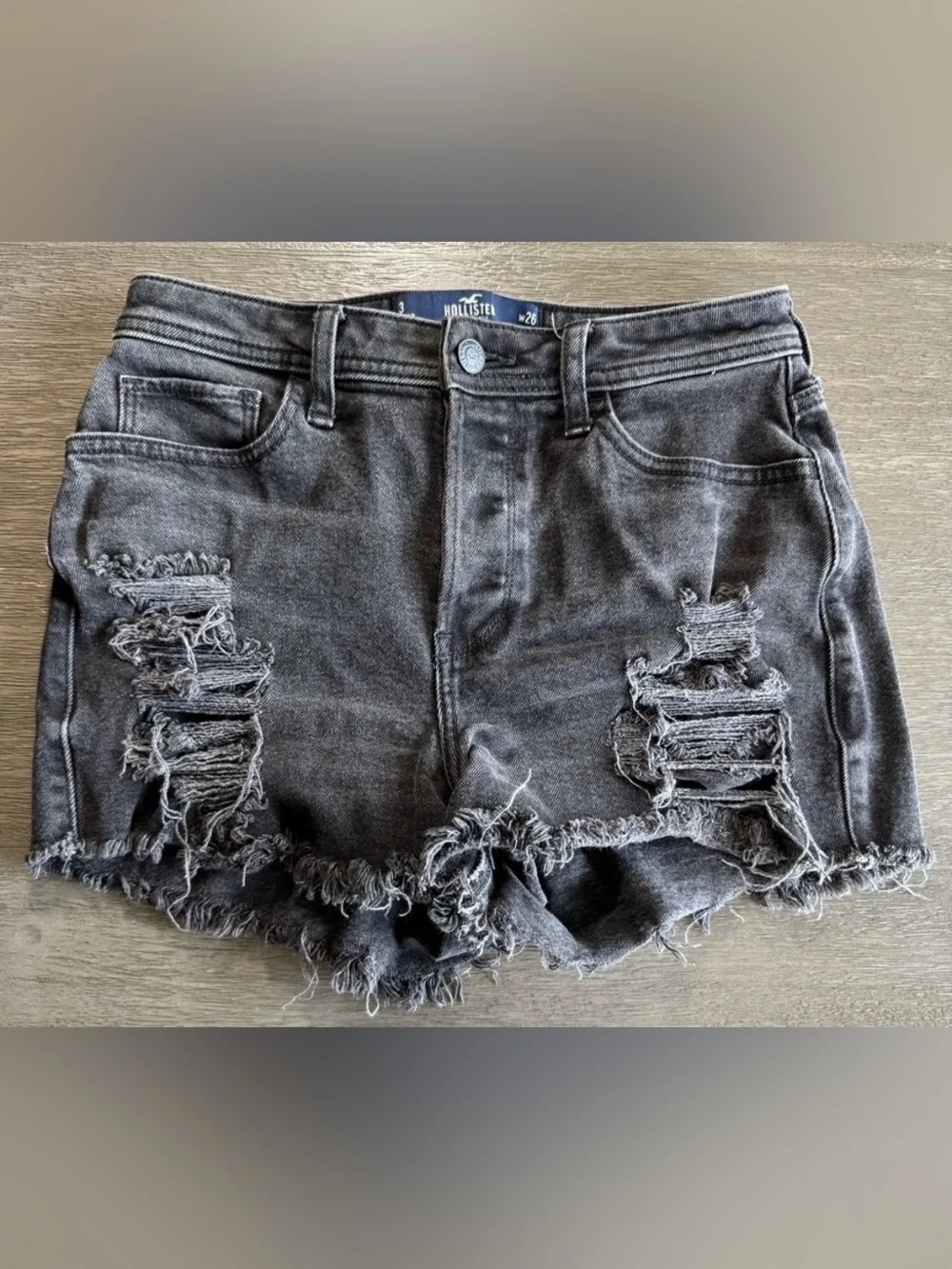 Hollister Black Denim Distressed Shorts 26